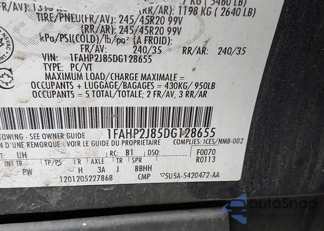 2013 Ford Taurus Limited z USA, uszkodzony, nr VIN 1FAHP2J85DG128655